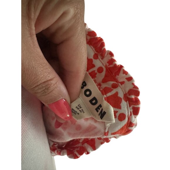 BODEN Orange White Ruffle Sleeve Dres Size 6 Long - Picture 5 of 7